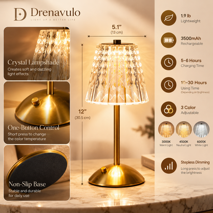 Drenavulo® Rechargeable Crystal Table Lamp