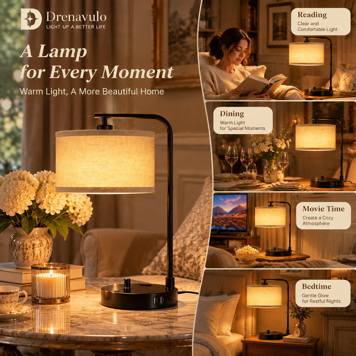 Drenavulo® Modern Linen Table Lamp
