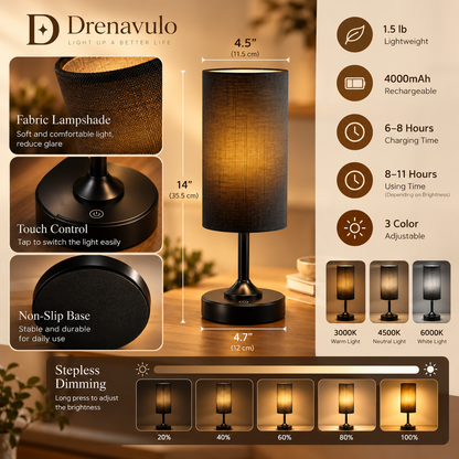 Drenavulo® Rechargeable Fabric Table Lamp