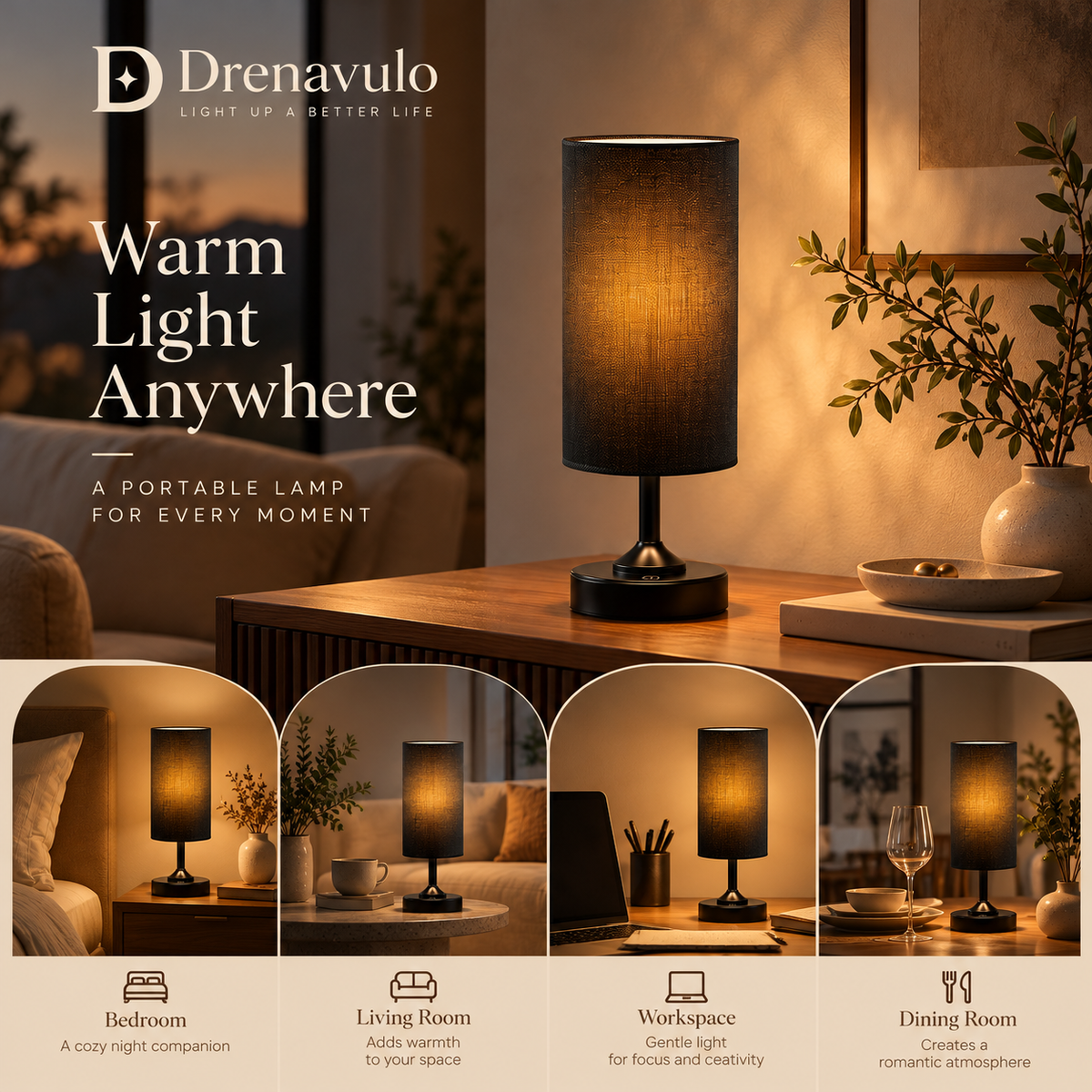 Drenavulo® Rechargeable Fabric Table Lamp