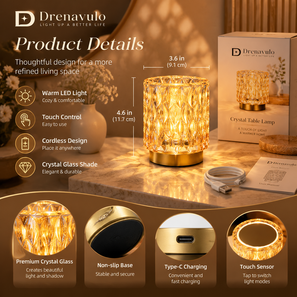 Drenavulo® Mini Crystal Accent Lamp