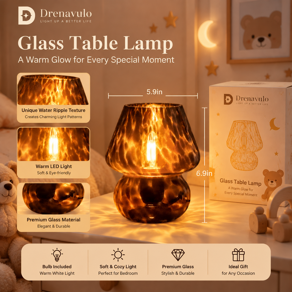Drenavulo® Vintage Mushroom Glass Lamp