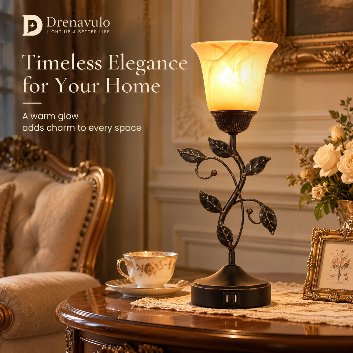 Drenavulo® Vintage Leaf Glass Table Lamp