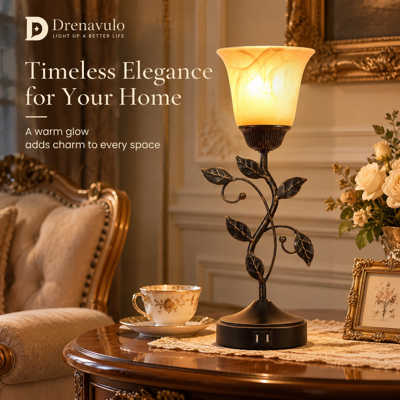 Drenavulo® Vintage Leaf Glass Table Lamp