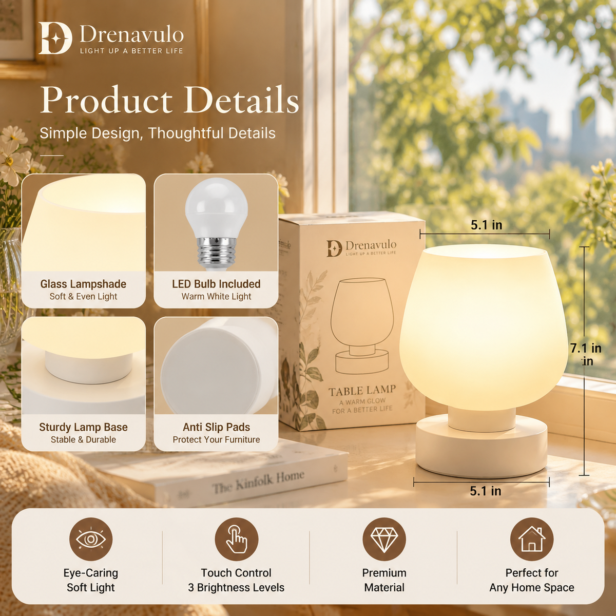 Drenavulo® Opal Glass Table Lamp
