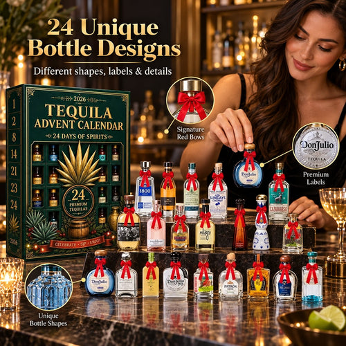 24‑Day Mini Tequila Bottle Advent Box, Holiday Countdown Bar & Tabletop Decor